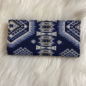 Tribal Aztec print white blue & tan canvas wallet